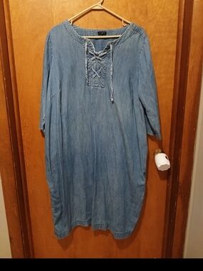 Talbots Light Blue Denim Lace-Up Midi Dress